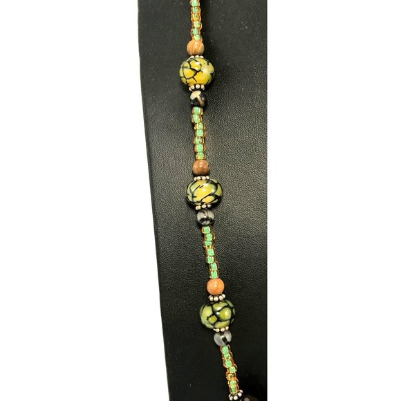 Handmade Boho Necklace Jasper Focal Bead Fire Crackle Agate & Glass Pony Beads - Picture 3 of 6